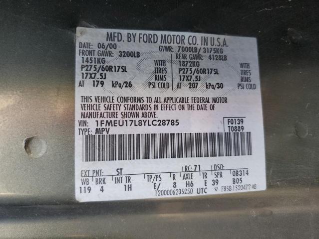 Photo 10 from auction – 2000 FORD EXPEDITION with VIN 1FMEU17L8YLC28785