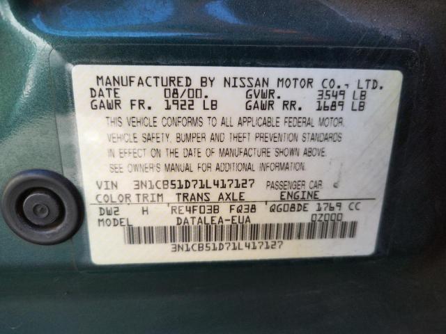 Photo 10 from auction – 2001 NISSAN SENTRA XE with VIN 3N1CB51D71L417127