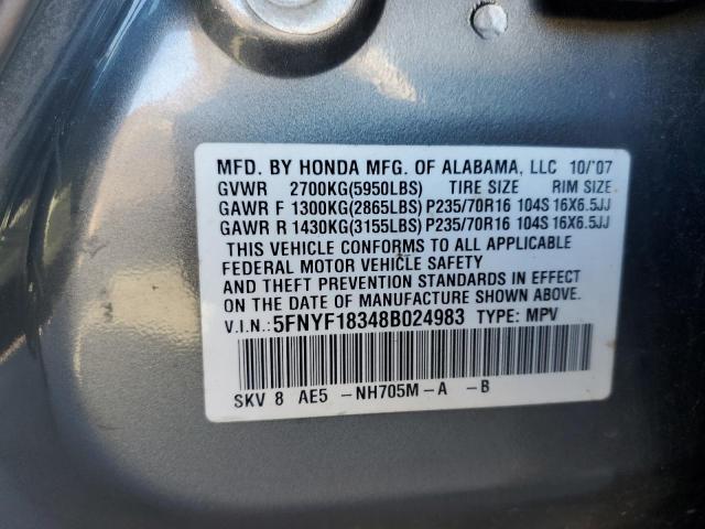 Photo 10 from auction – 2008 HONDA PILOT SE with VIN 5FNYF18348B024983