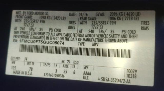 Photo 10 from auction – 2016 FORD ESCAPE S with VIN 1FMCU0F75GUC05074