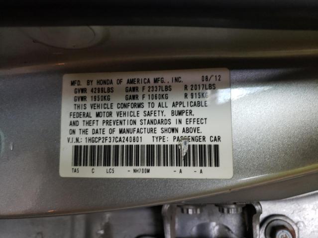 Photo 10 from auction – 2012 HONDA ACCORD LX with VIN 1HGCP2F37CA240801