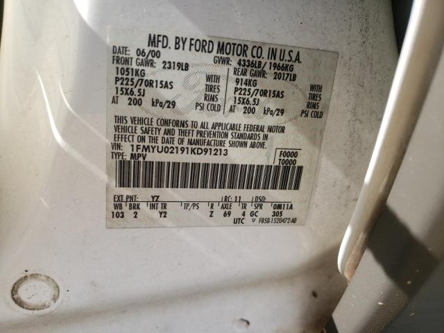 Photo 10 from auction – 2001 FORD ESCAPE XLS with VIN 1FMYU02191KD91213