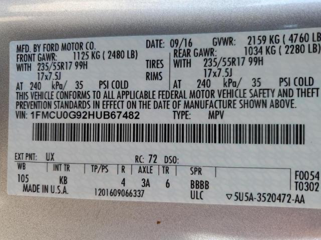 Photo 10 from auction – 2017 FORD ESCAPE SE with VIN 1FMCU0G92HUB67482