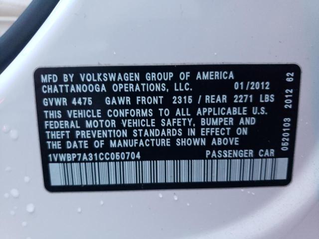 Photo 10 from auction – 2012 VOLKSWAGEN PASSAT SE with VIN 1VWBP7A31CC050704