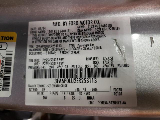 Photo 10 from auction – 2014 FORD FUSION SE with VIN 3FA6P0LU2ER253113