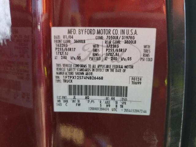 Photo 10 from auction – 2004 FORD F150 with VIN 1FTPX12574NB26468
