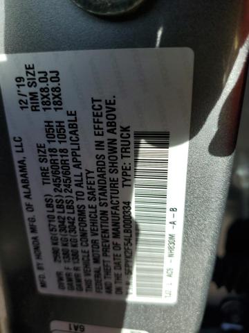 Photo 10 from auction – 2020 HONDA RIDGELINE with VIN 5FPYK2F54LB000334