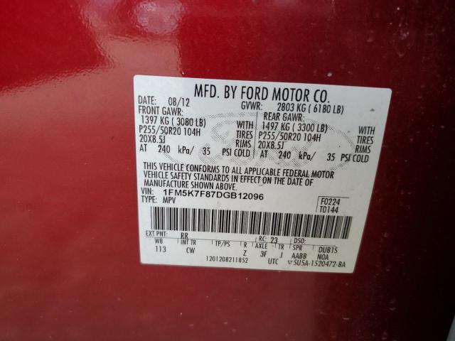 Photo 10 from auction – 2013 FORD EXPLORER L with VIN 1FM5K7F87DGB12096