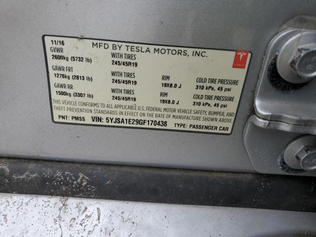 Photo 10 from auction – 2016 TESLA MODEL S with VIN 5YJSA1E29GF170438