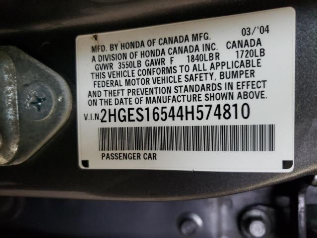 Photo 10 from auction – 2004 HONDA CIVIC LX with VIN 2HGES16544H574810