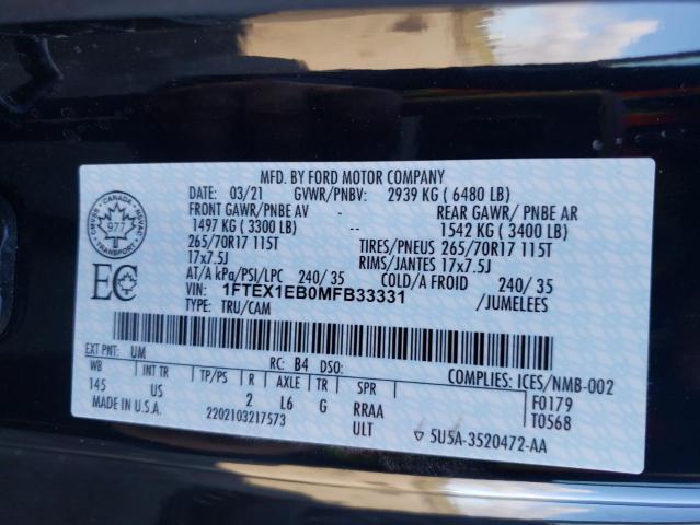 Photo 10 from auction – 2021 FORD F150 SUPER with VIN 1FTEX1EB0MFB33331