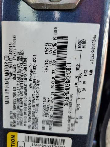 Photo 10 from auction – 2019 FORD FUSION SE with VIN 3FA6P0HD2KR245811