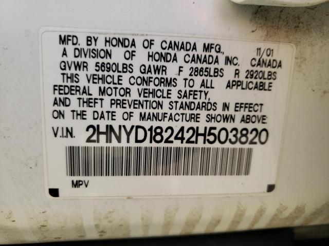 Photo 10 from auction – 2002 ACURA MDX with VIN 2HNYD18242H503820