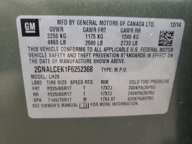 Photo 10 from auction – 2015 CHEVROLET EQUINOX LT with VIN 2GNALCEK1F6252368