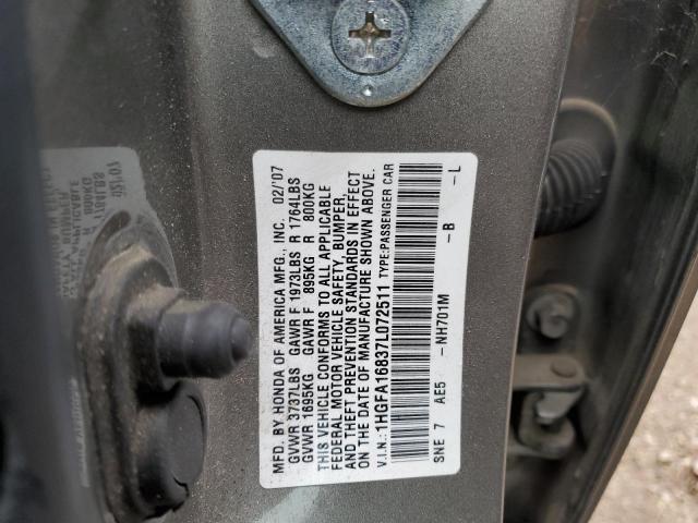 Photo 10 from auction – 2007 HONDA CIVIC EX with VIN 1HGFA16837L072511