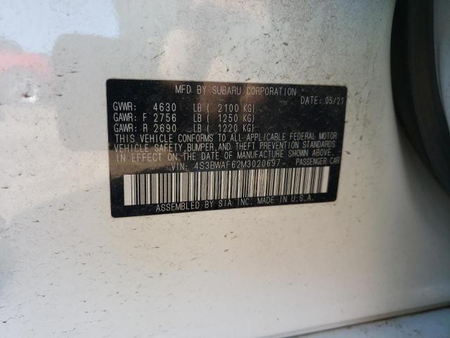 Photo 10 from auction – 2021 SUBARU LEGACY PRE with VIN 4S3BWAF62M3020697