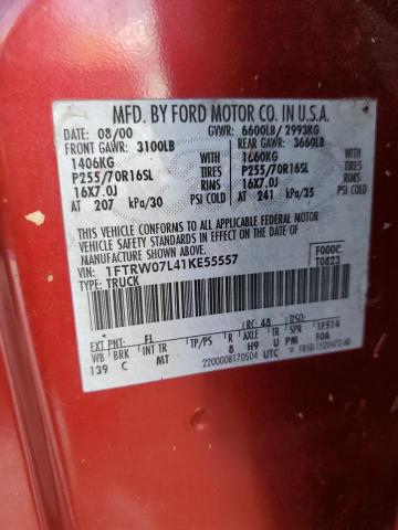 Photo 10 from auction – 2001 FORD F150 SUPER with VIN 1FTRW07L41KE55557