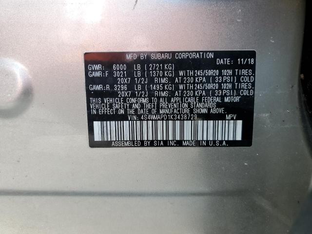 Photo 10 from auction – 2019 SUBARU ASCENT LIM with VIN 4S4WMAPD1K3438729