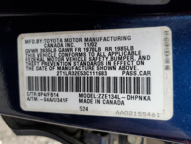 Photo 10 from auction – 2003 TOYOTA COROLLA MA with VIN 2T1LR32E53C111683