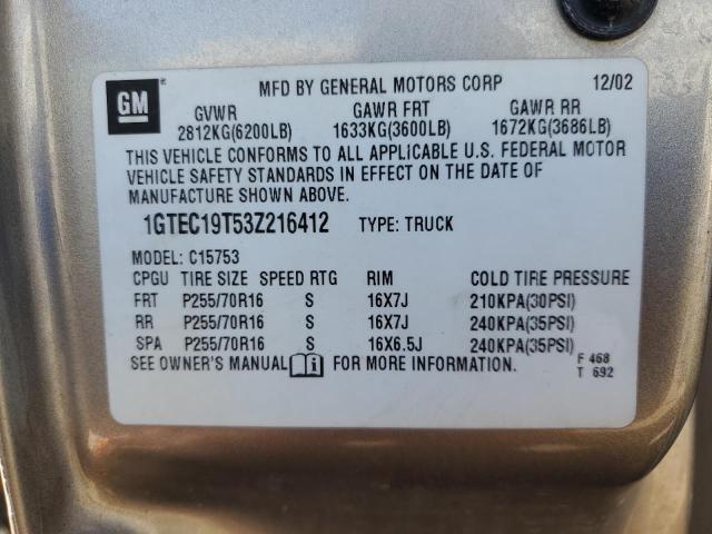 Photo 10 from auction – 2003 GMC NEW SIERRA with VIN 1GTEC19T53Z216412