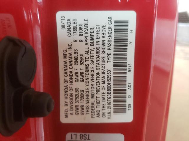 Photo 10 from auction – 2013 HONDA CIVIC EX with VIN 2HGFG3B80DH529591