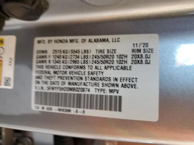 Photo 10 from auction – 2021 HONDA PILOT SE with VIN 5FNYF5H20MB020874