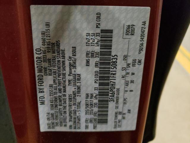 Photo 10 from auction – 2015 FORD FUSION SE with VIN 3FA6P0H71FR150835