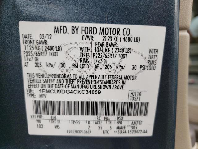 Photo 10 from auction – 2012 FORD ESCAPE XLT with VIN 1FMCU9DG4CKC34059