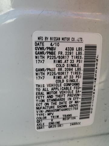 Photo 10 from auction – 2010 NISSAN ROGUE S with VIN JN8AS5MT4AW021758