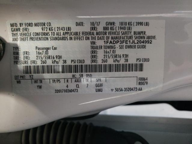 Photo 10 from auction – 2018 FORD FOCUS SE with VIN 1FADP3FE1JL204992