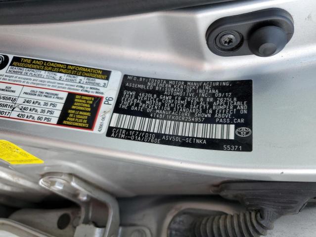 Photo 10 from auction – 2012 TOYOTA CAMRY BASE with VIN 4T4BF1FK0CR254957