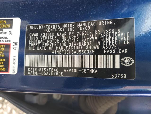 Photo 10 from auction – 2010 TOYOTA CAMRY BASE with VIN 4T1BF3EK6AU550375