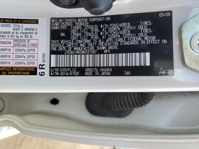 Photo 10 from auction – 2008 TOYOTA 4RUNNER SR with VIN JTEBU14R38K031587