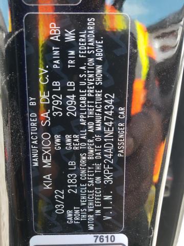 Photo 10 from auction – 2022 KIA FORTE FE with VIN 3KPF24AD1NE474342
