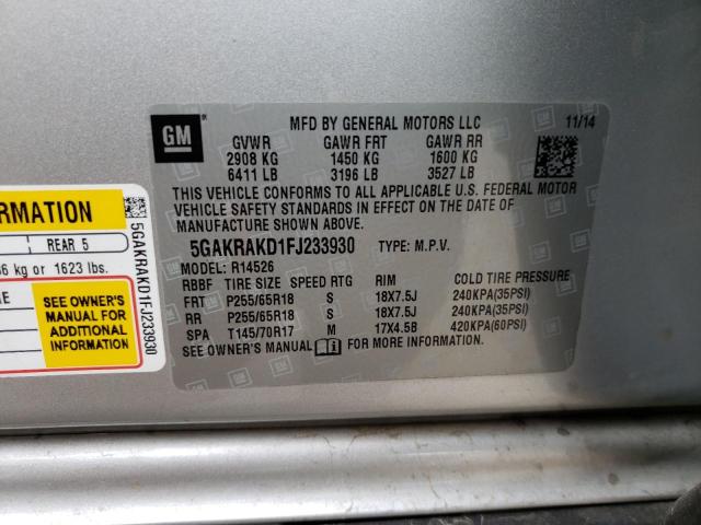 Photo 10 from auction – 2015 BUICK ENCLAVE with VIN 5GAKRAKD1FJ233930