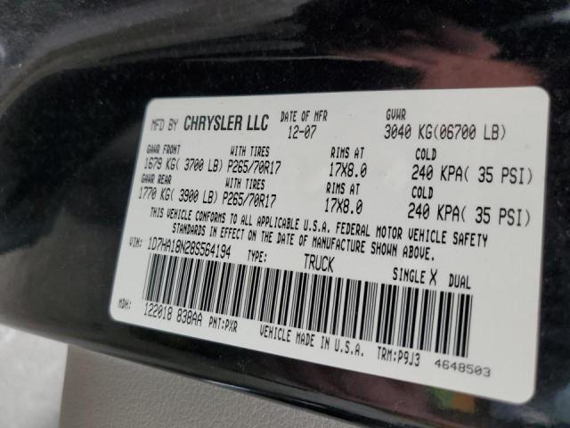 Photo 10 from auction – 2008 DODGE RAM 1500 S with VIN 1D7HA18N28S564194