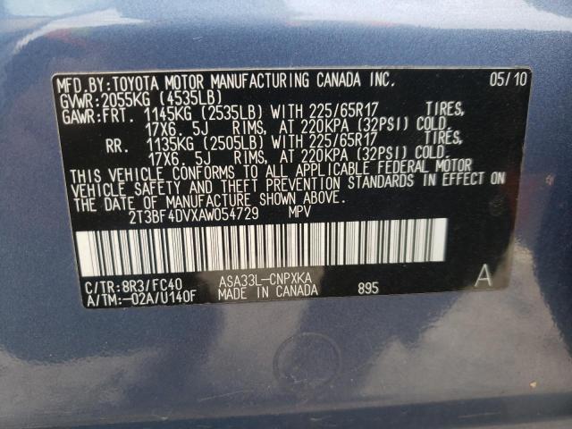 Photo 10 from auction – 2010 TOYOTA RAV4 with VIN 2T3BF4DVXAW054729