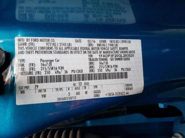 Photo 10 from auction – 2016 FORD FOCUS SE with VIN 1FADP3F20GL293520