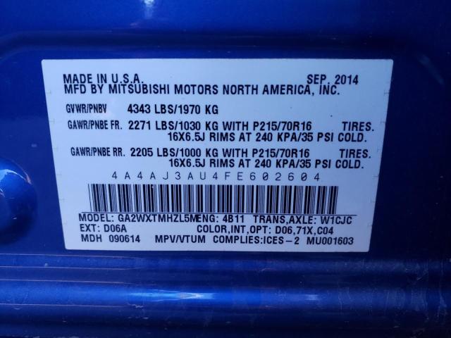 Photo 10 from auction – 2015 MITSUBISHI RVR SE with VIN 4A4AJ3AU4FE602604