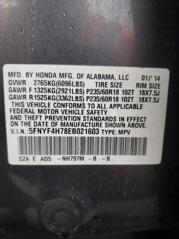 Фото 10 с аукциона – 2014 HONDA PILOT EXLN с VIN 5FNYF4H78EB021603