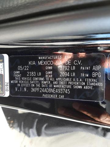 Photo 10 from auction – 2022 KIA FORTE FE with VIN 3KPF24AD8NE493745