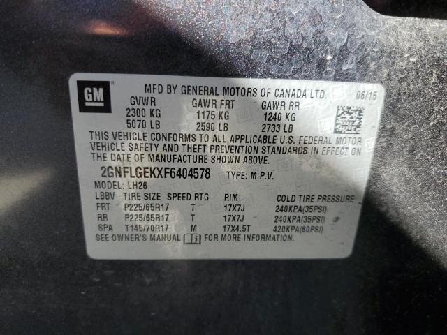 Photo 10 from auction – 2015 CHEVROLET EQUINOX LT with VIN 2GNFLGEKXF6404578