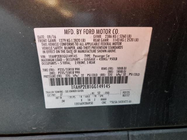Photo 10 from auction – 2016 FORD TAURUS SEL with VIN 1FAHP2E81GG149145