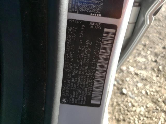 Photo 10 from auction – 2003 BMW 330 I with VIN WBAEV53413KM27129
