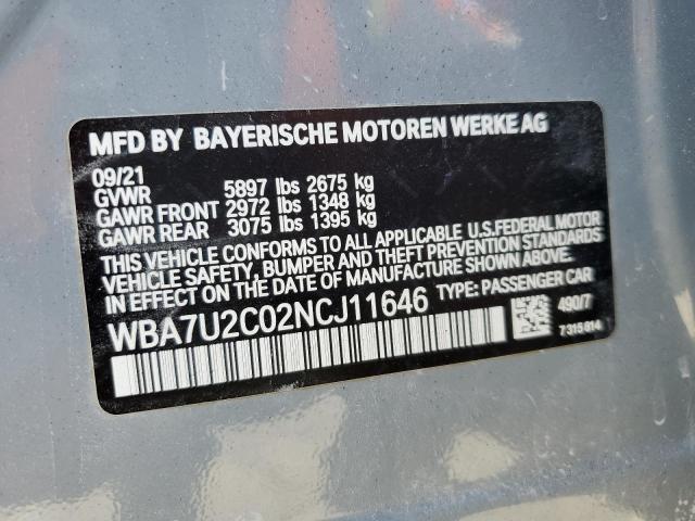 Photo 10 from auction – 2022 BMW 750 XI with VIN WBA7U2C02NCJ11646
