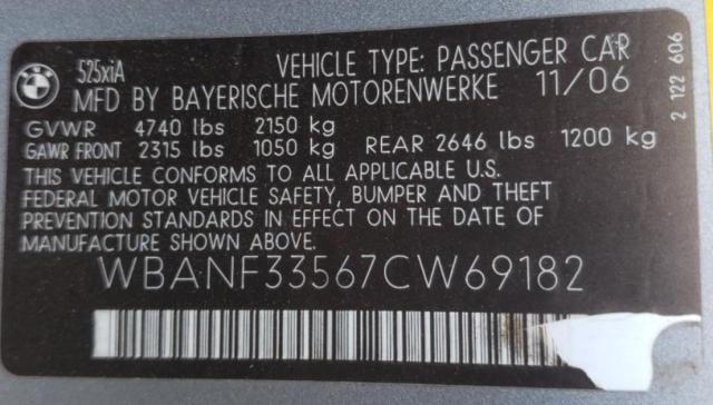Photo 10 from auction – 2007 BMW 525 XI with VIN WBANF33567CW69182