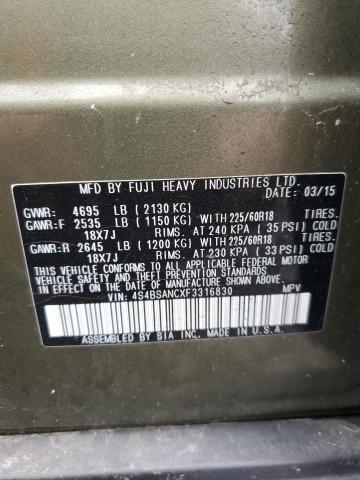 Photo 10 from auction – 2015 SUBARU OUTBACK 2. with VIN 4S4BSANCXF3316830