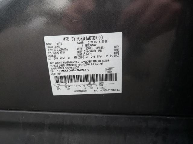 Photo 10 from auction – 2019 FORD EXPLORER X with VIN 1FM5K8DH0KGA26473