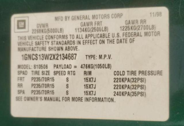 Photo 10 from auction – 1999 CHEVROLET BLAZER with VIN 1GNCS13W2X2134687
