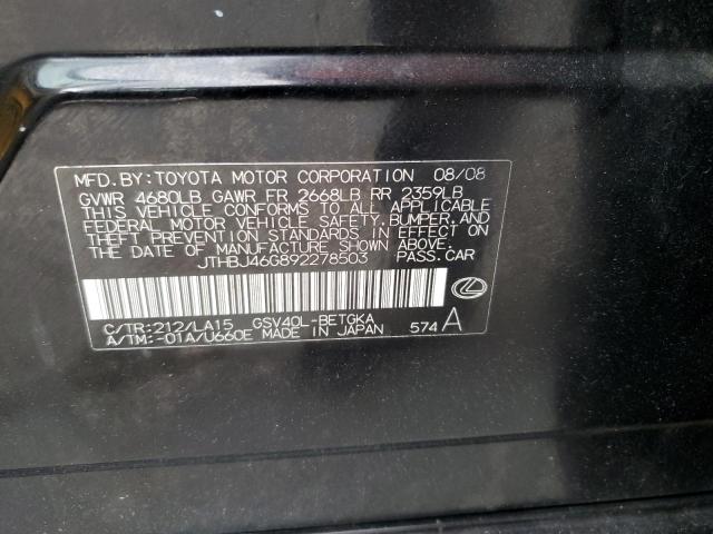 Foto 10 de la subasta – 2009 LEXUS ES 350 con VIN JTHBJ46G892278503